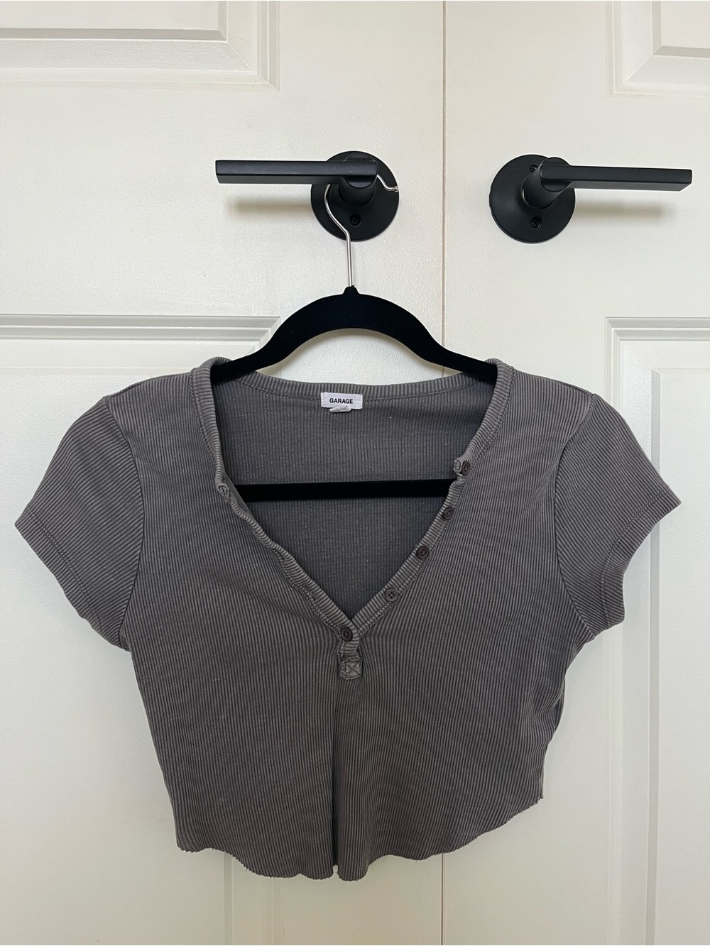 Garage Casual Henley Crop Top - Dark Gray